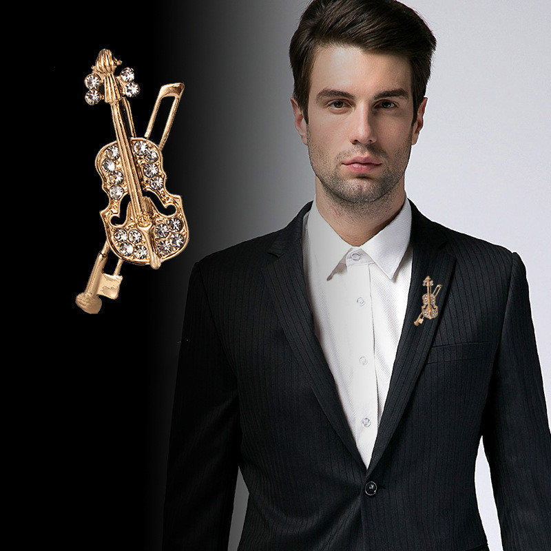 Men Accessories Brooch - Crystal Violin Brooch Jewelry Luxury Music