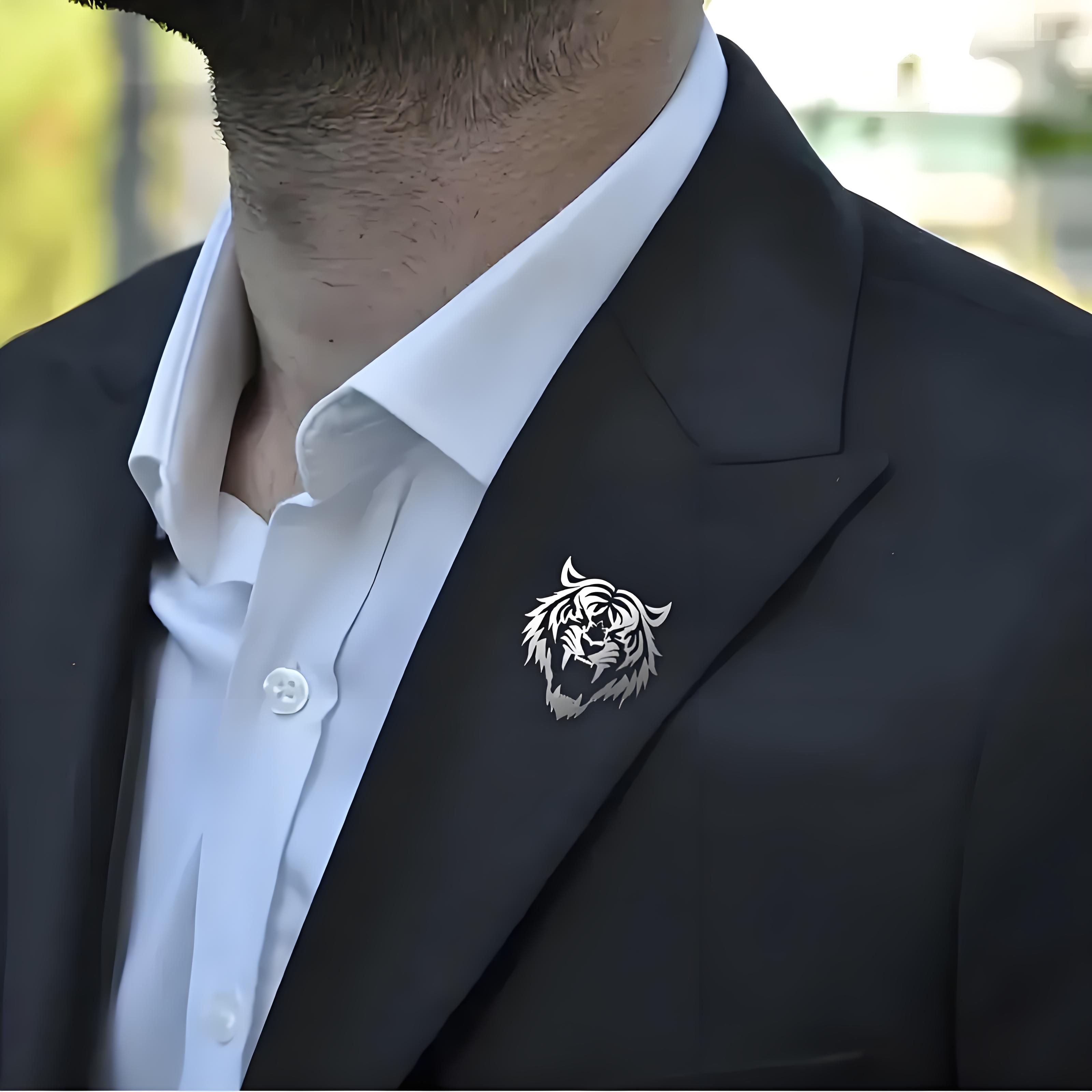 Men Accessories Brooch - Men's Stainless Steel Tiger Head Lapel