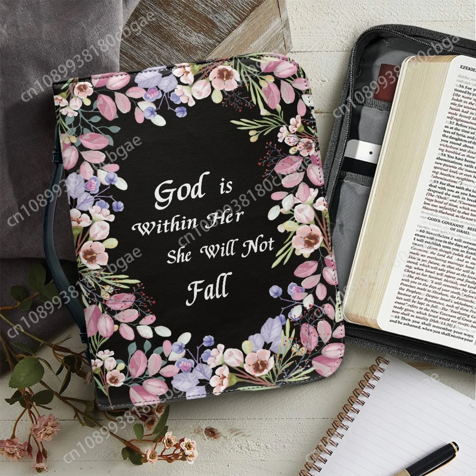 Men Accessories Box - Flowers Verse Pattern Leather Bible Bag